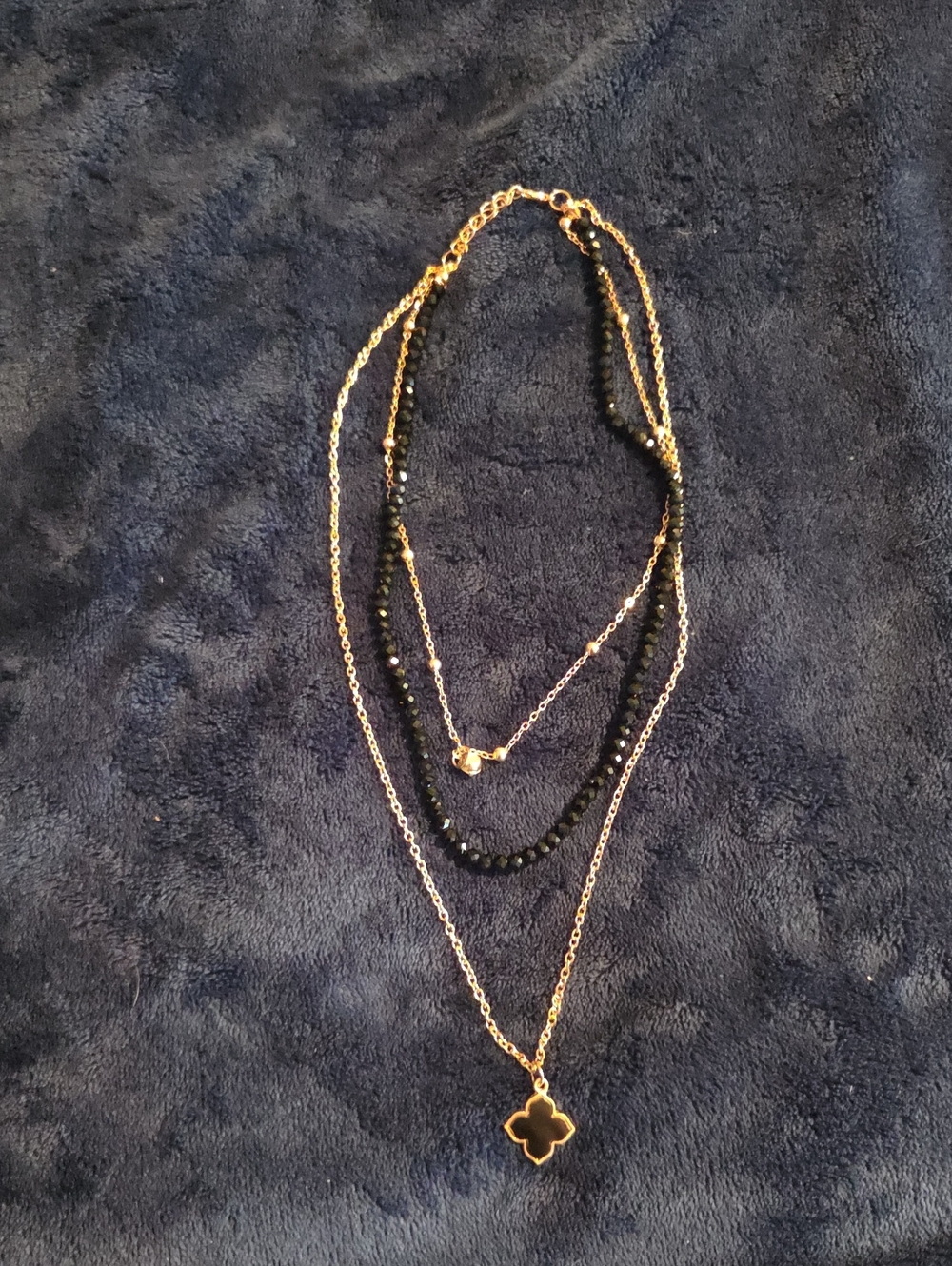 Gold Multi-Layer Necklace with Black Beads - Women Jewelry